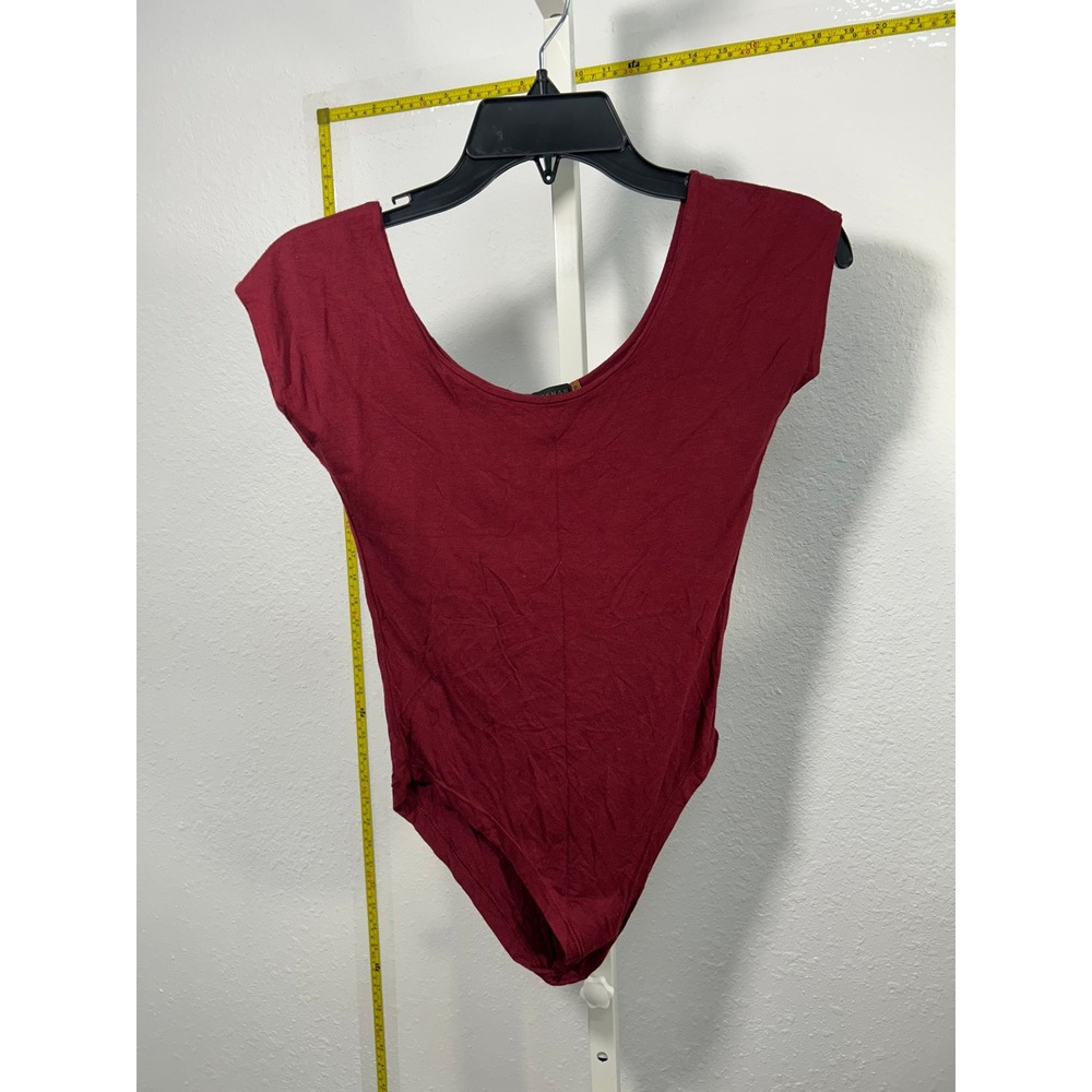 Afghan Womens Burgundy Scoop Neck Cap Sleeve Bodysuit Size P Maroon Wine Red